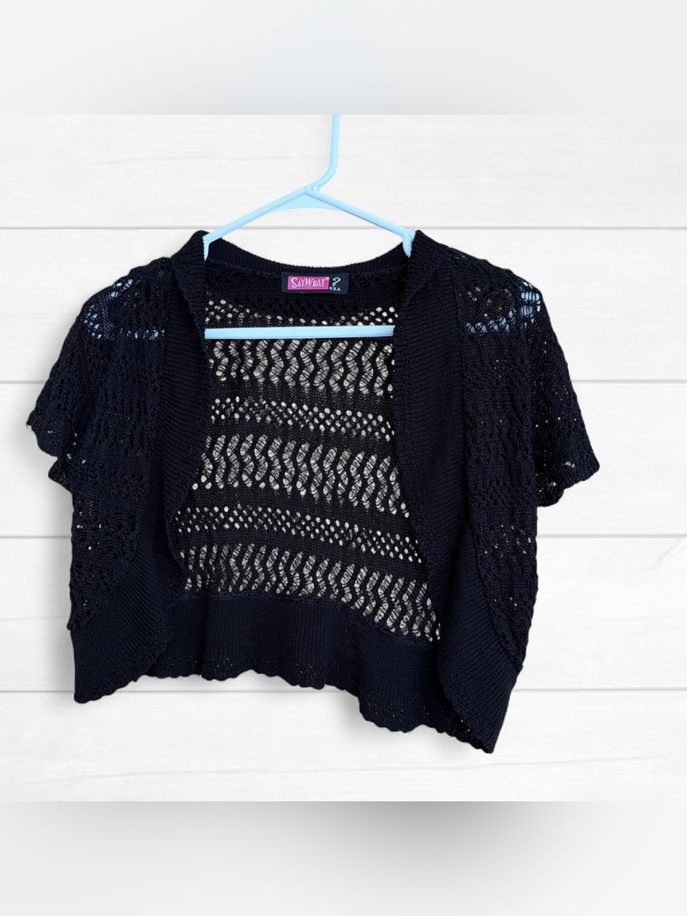 Say What? Women’s Black Crochet Cardigan